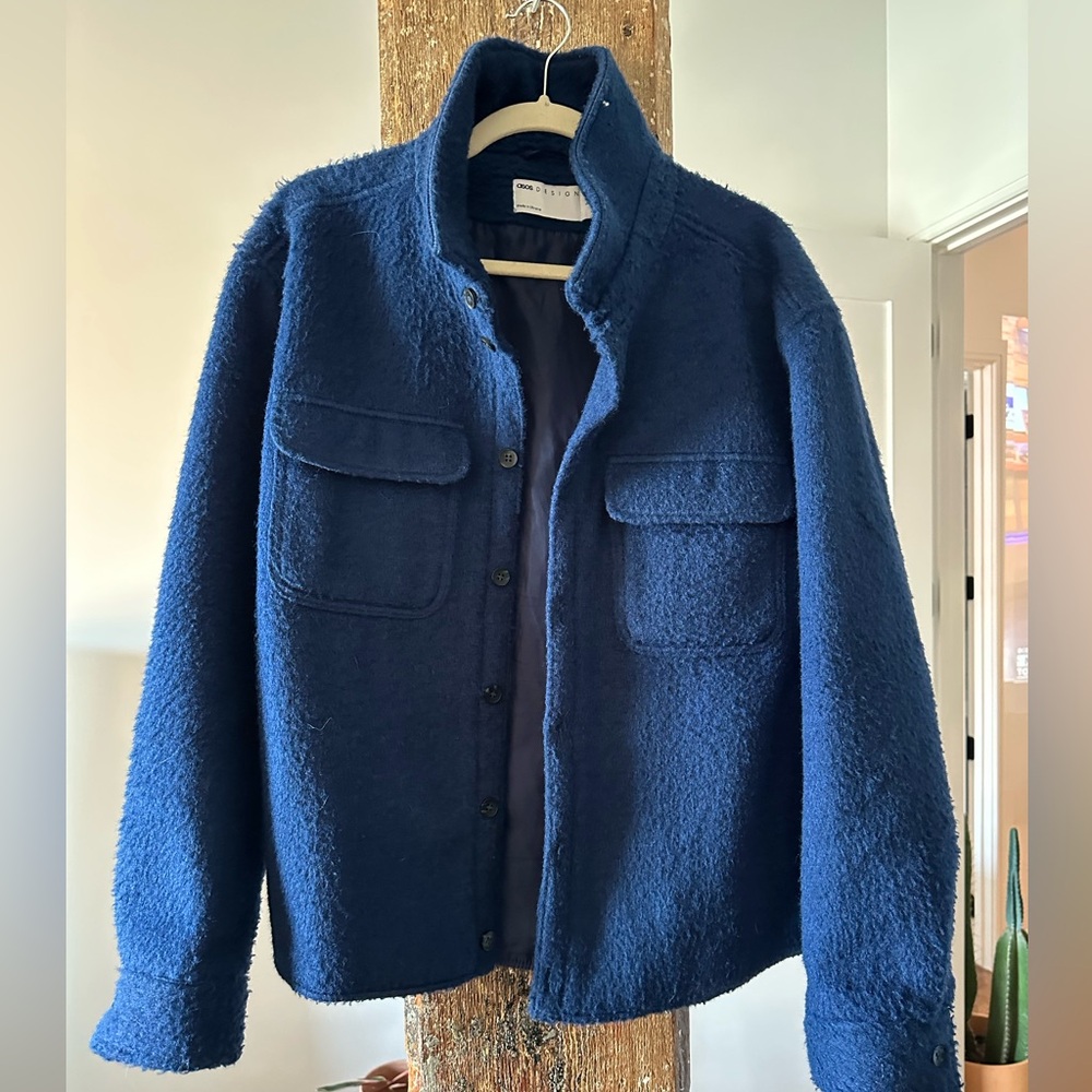 ASOS men’s dark blue wool jacket - fully lined. Size large
